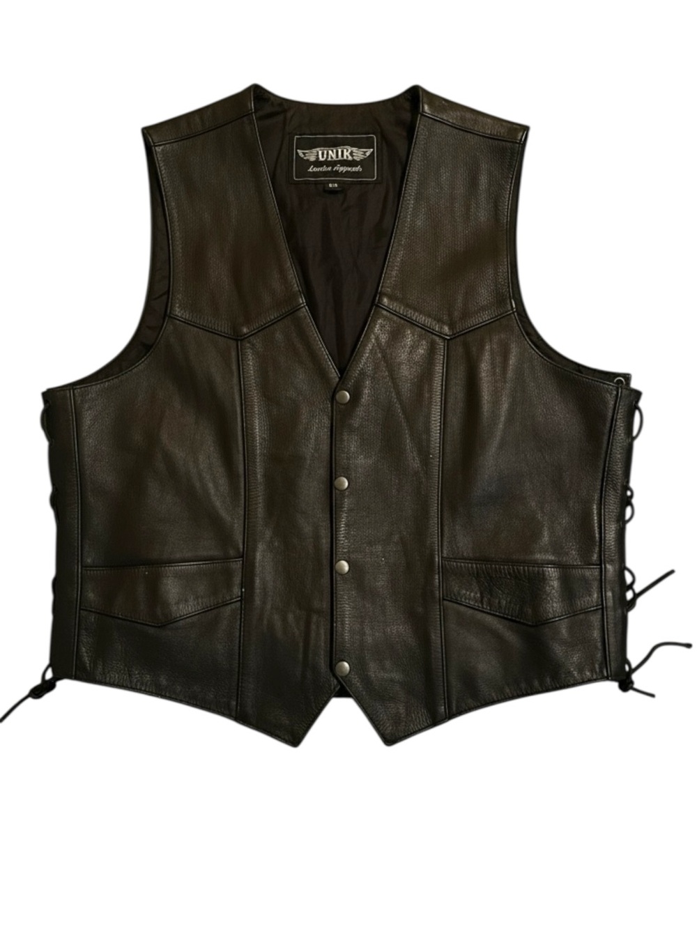 UNIK Leather Apparel Vintage Black Madrid Premium Cowhide Leather Vest Sz 50 2X